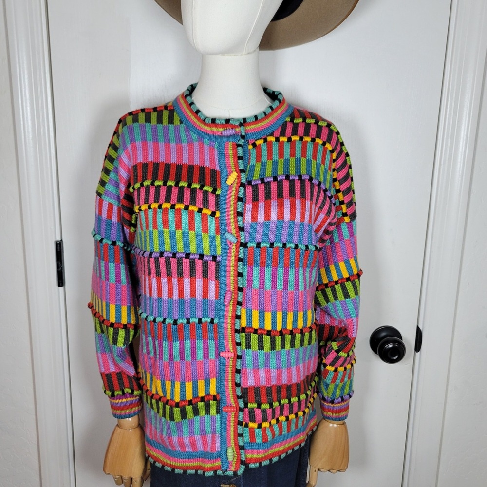 Christine Foley Vintage Retro Colorful Cardigan Small Cottagecore Boho Artsy